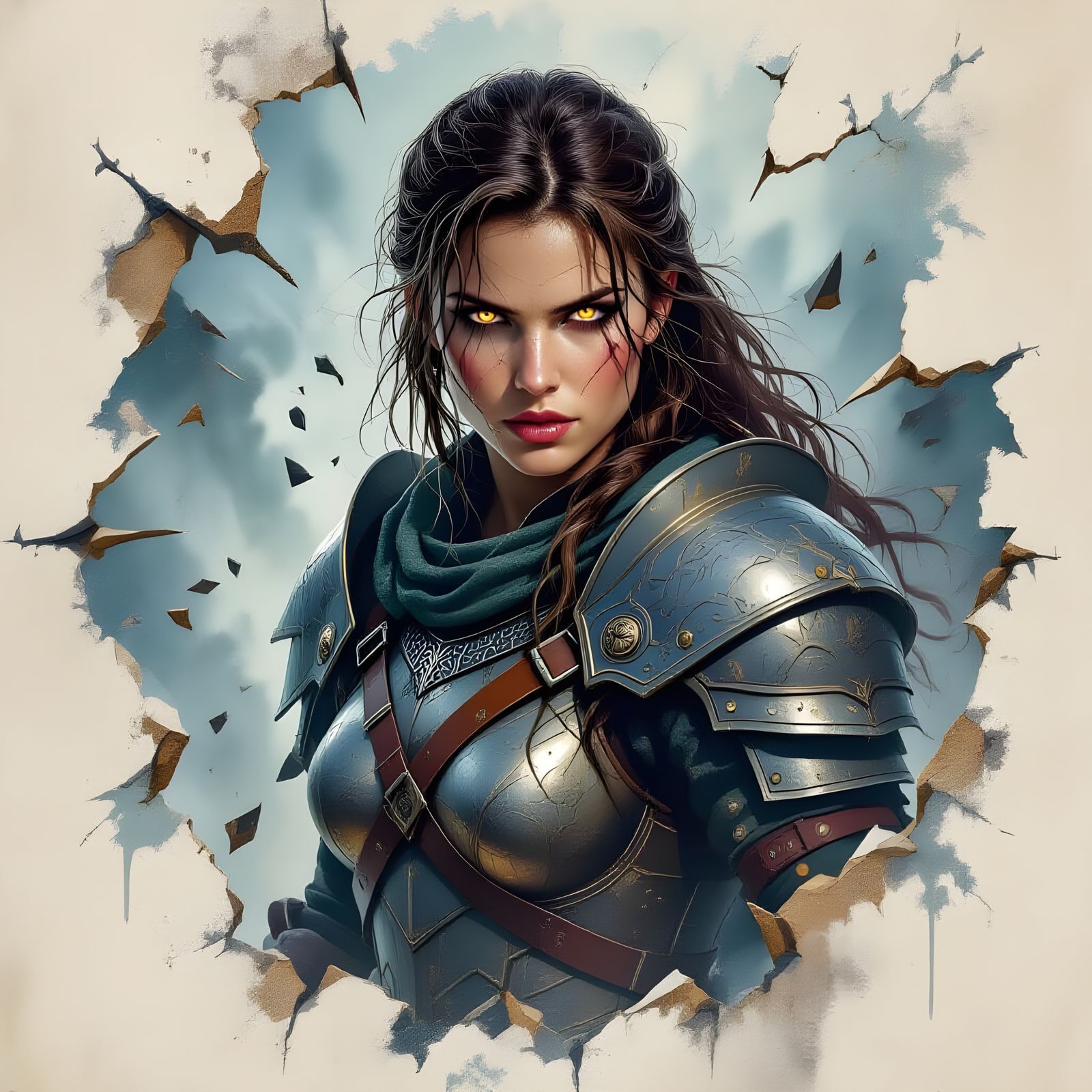 Epic Fantasy Shield Maiden in Watercolour Style