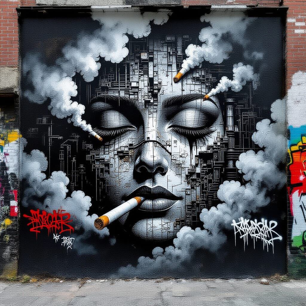 Goth Street Art Mural Critiquing Industrialization
