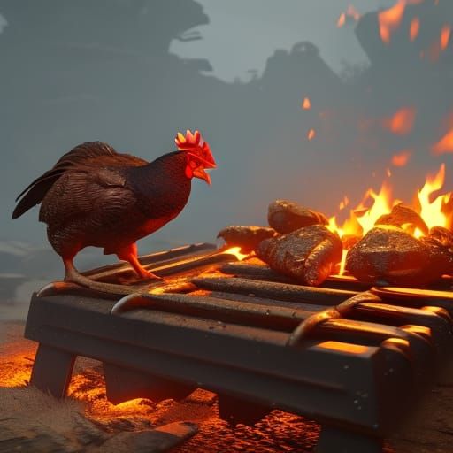 Grilled Roasted Chicken: Dark Fantasy Concept Art