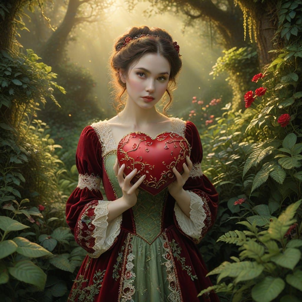 Romantic Velvet Heart Scene in Dreamy Whimsy Style