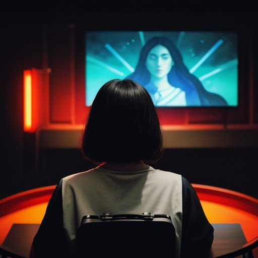 Person Watching Glowing Video Screen in the Dark