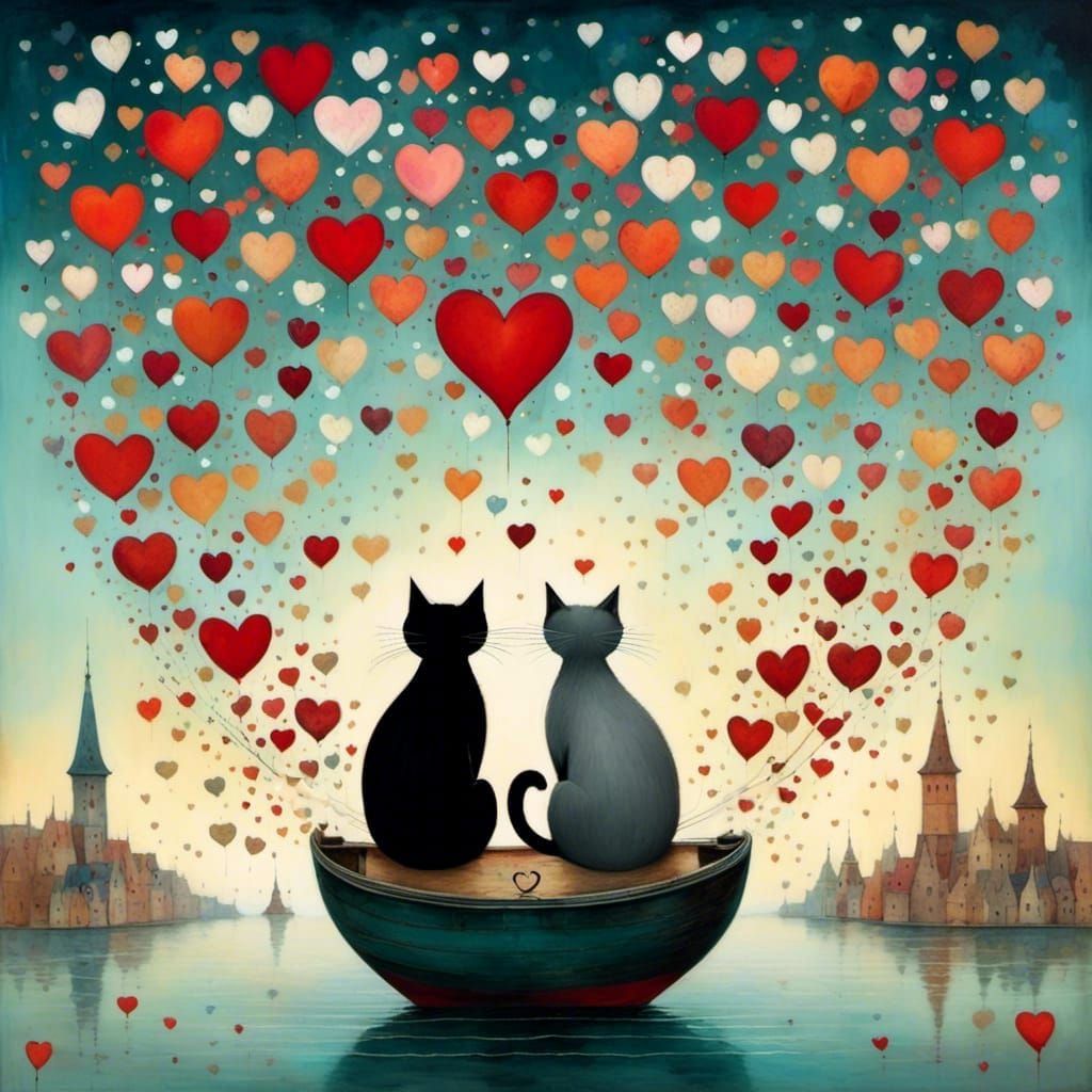 Cats in Love in Dreamland: A Floral Symphony
