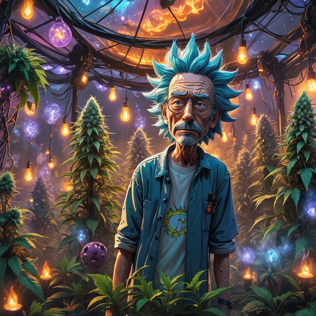 Realistic Rick Sanchez in Cannabis Tent