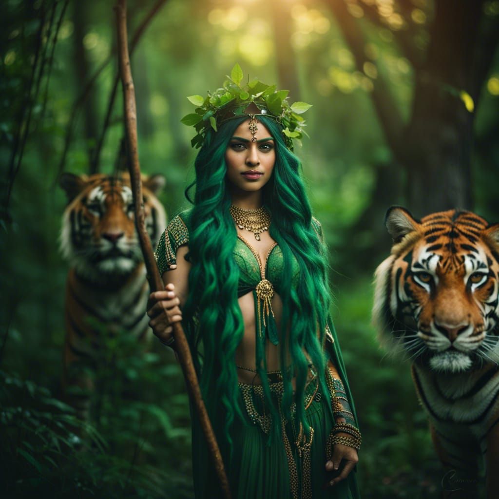 Indian Nature Goddess with Tigers: Professional Photography