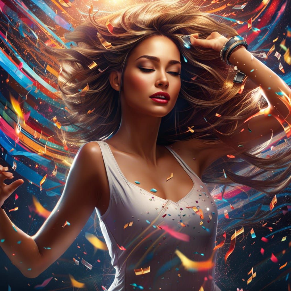 Girl Dancing with Music Notes Splash Art