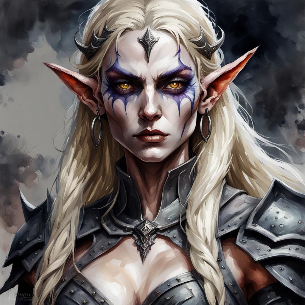 Gothic Watercolor of Curvy Dark Elf