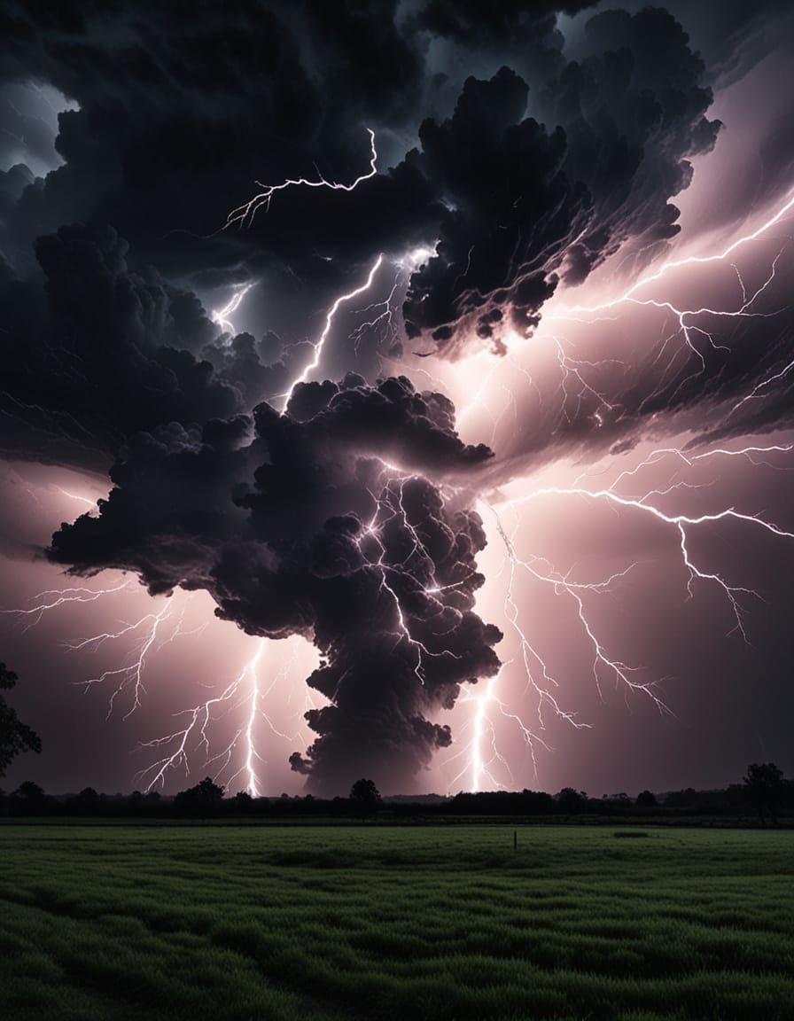 Lightning Bolt Splits Dark Stormy Sky