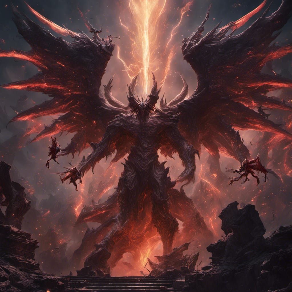 Demons Versus Angels Galaxy Battle in Dark Fantasy Style