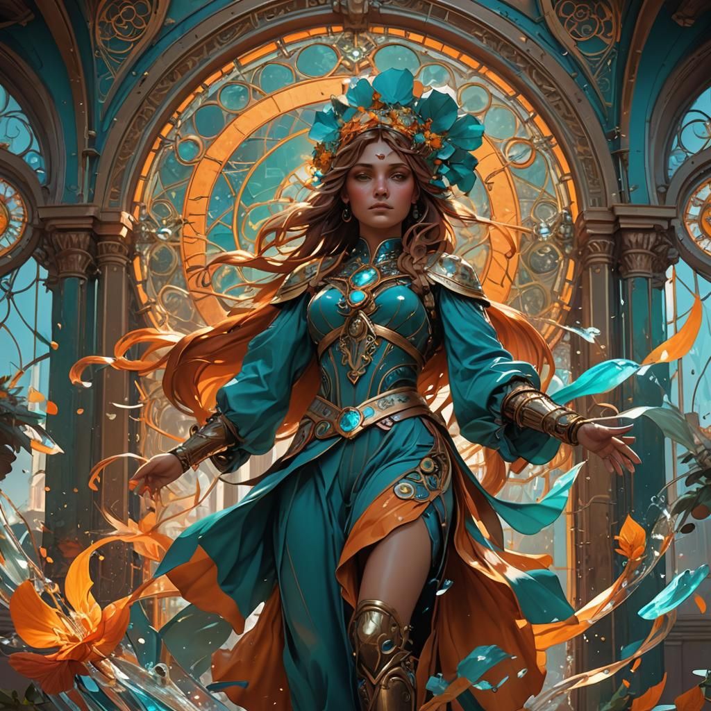 Dynamic Digital Art in Orange and Teal