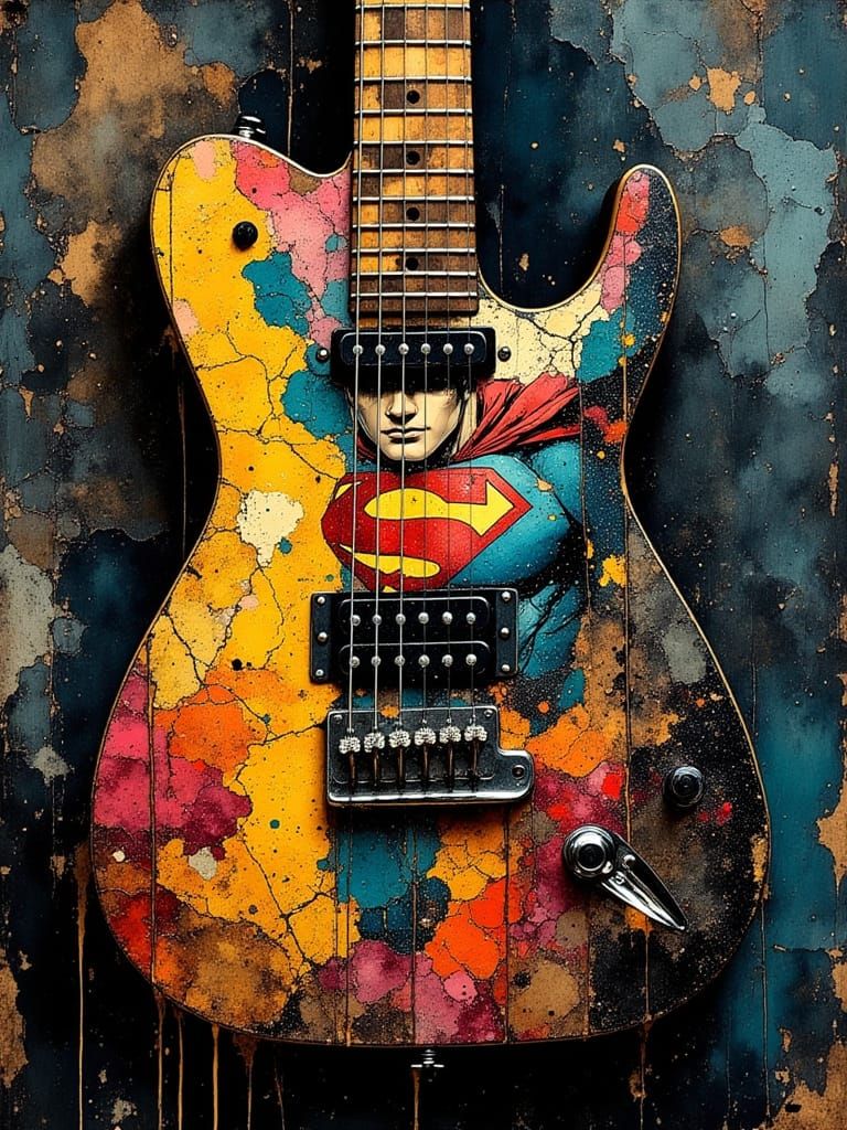 Electric guitar with superman art
