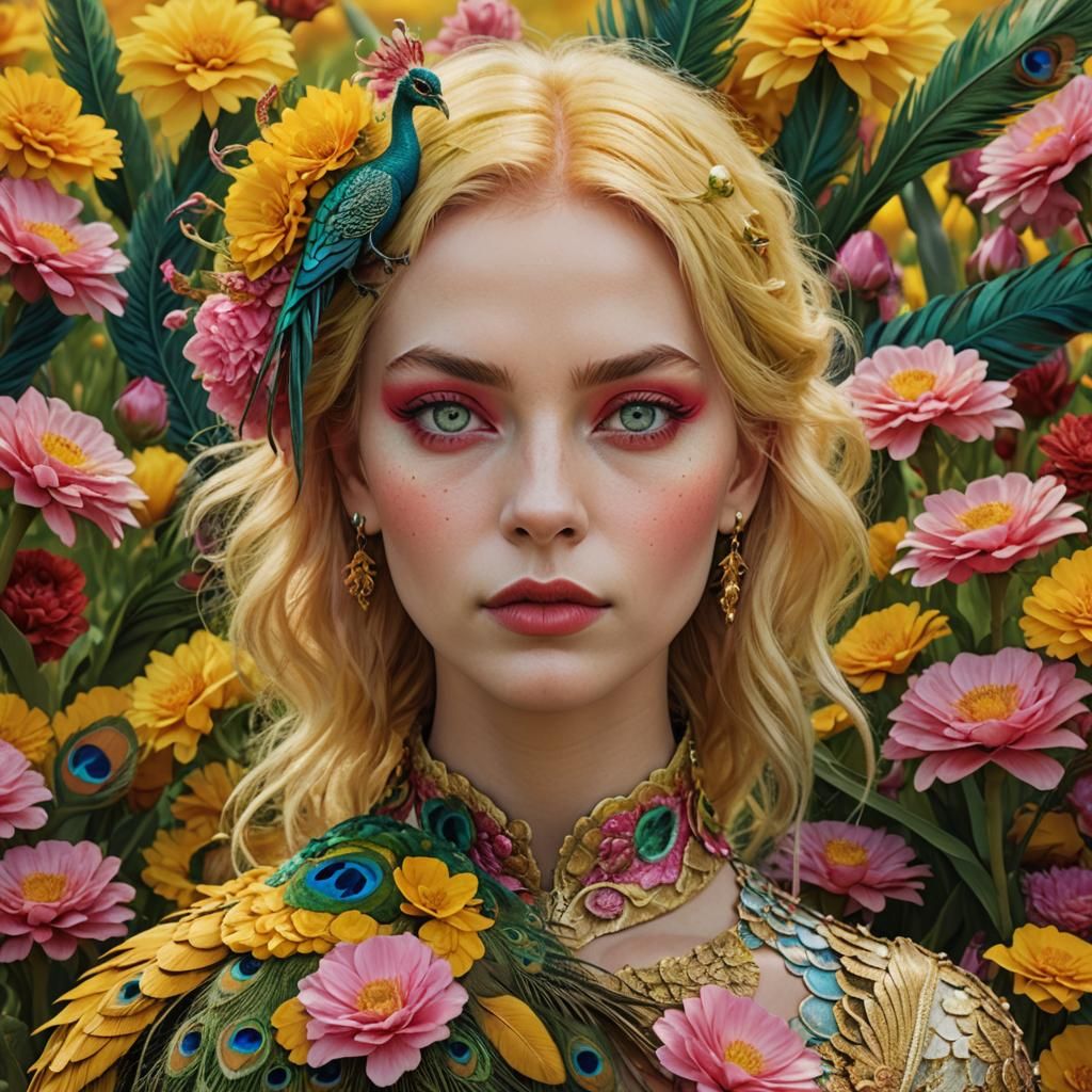 Dragon Peacock Woman Portrait in Vivid Digital Art