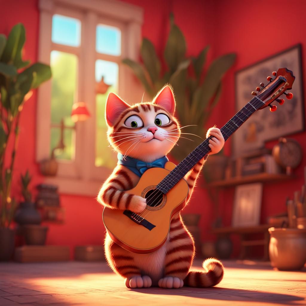 Tabby Cat Flamenco Musician in 3D Style