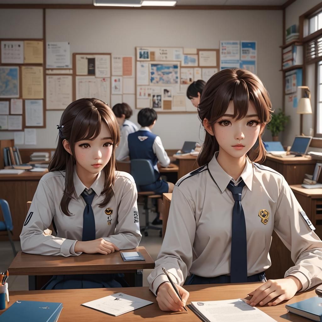 Korean Students in 3D Anime Style