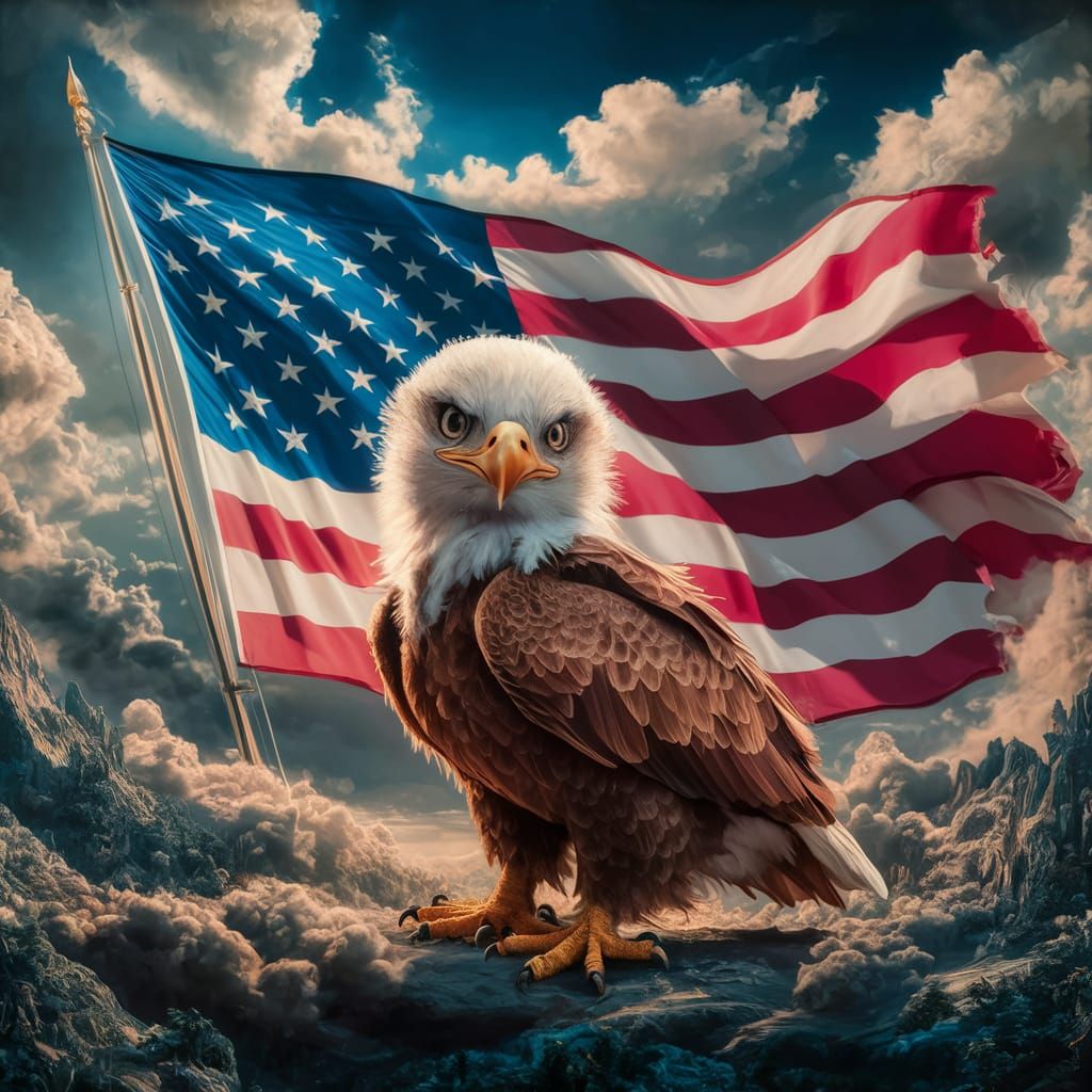 Adorable Baby Eagle with American Flag