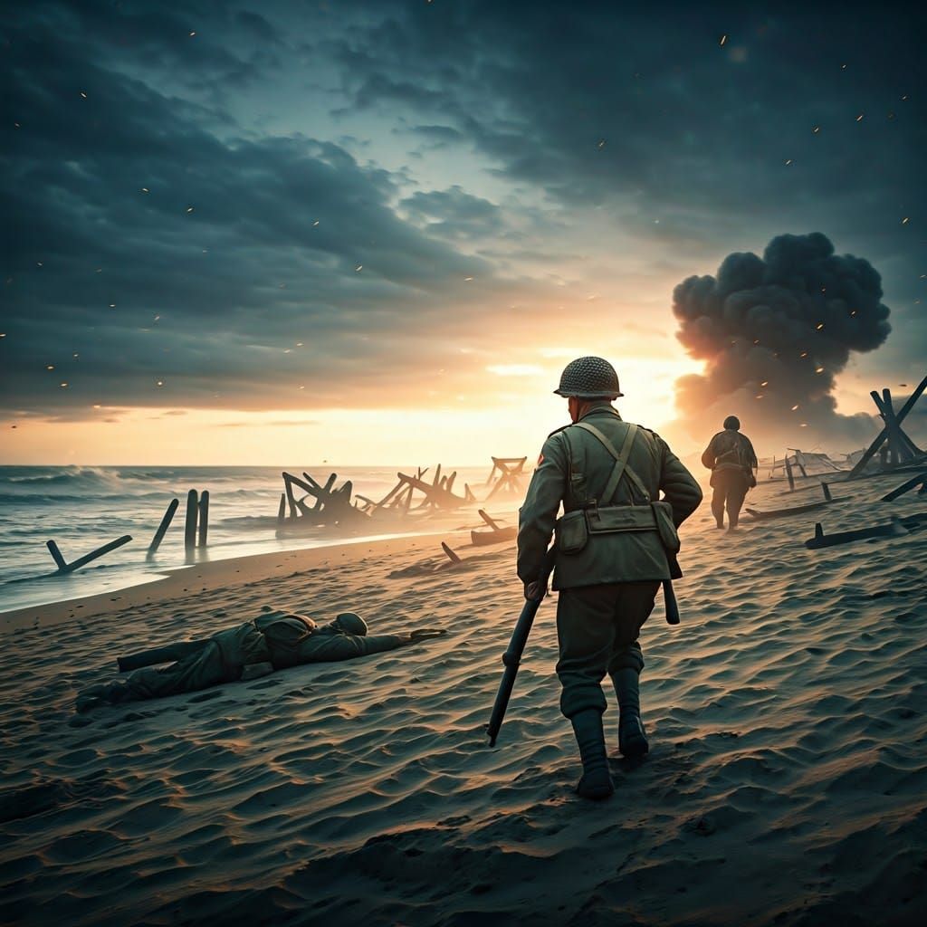 Omaha Beach Landing in Cinematic Realism