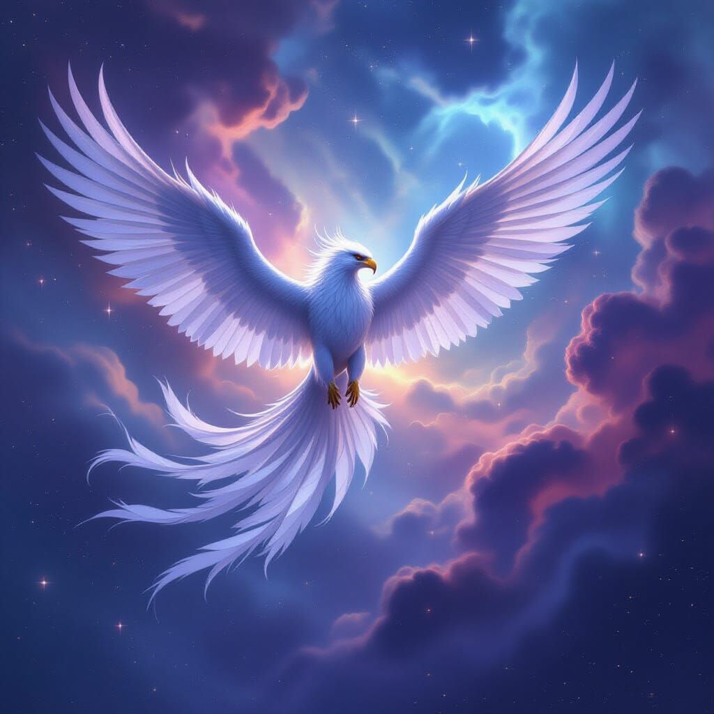 Majestic Griffin Soars Through Cosmic Nebula