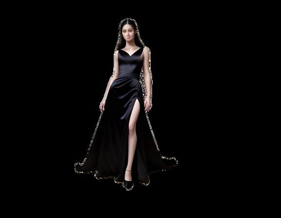 Elegant Woman in Satin Gown in Luxurious Bedroom