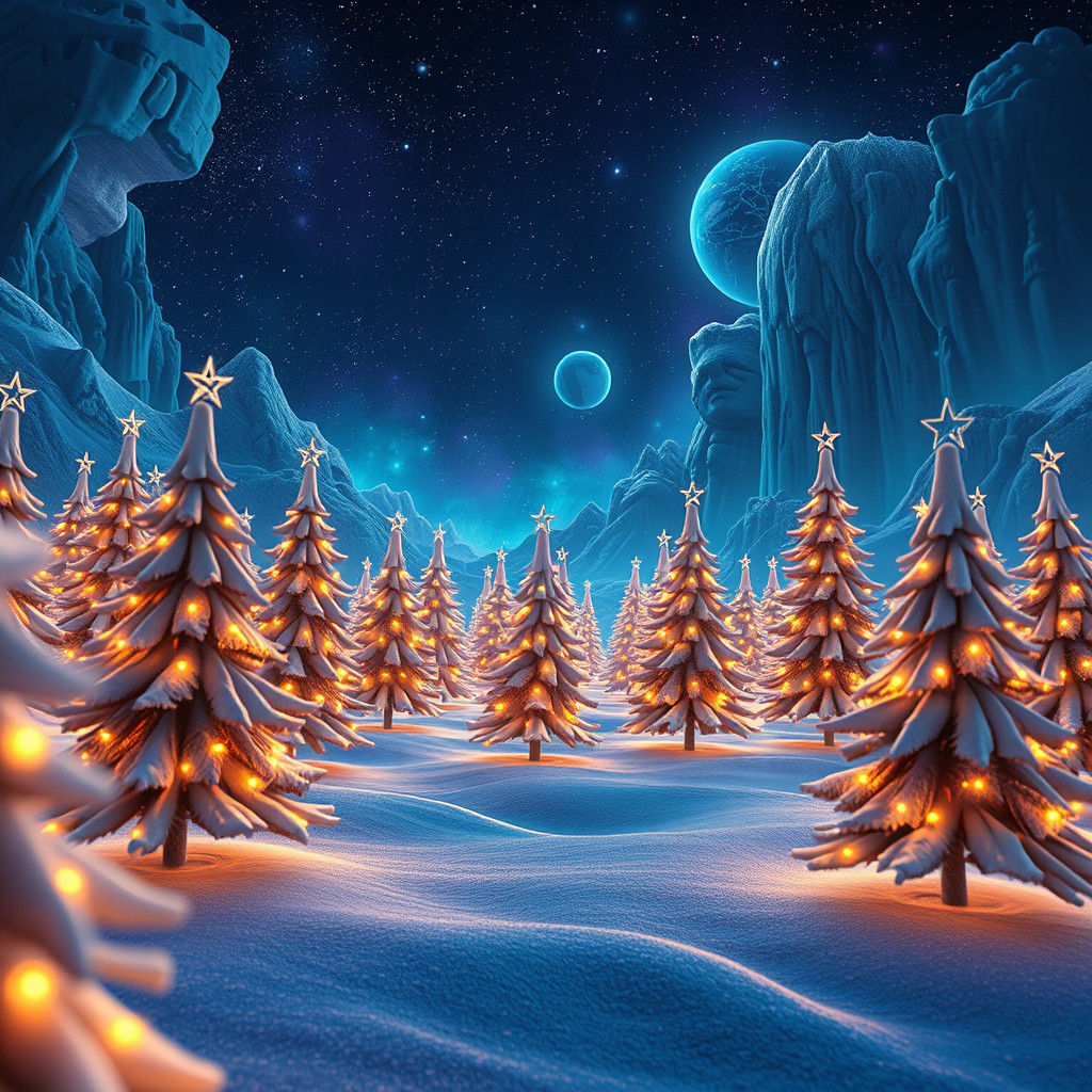Whimsical Christmas Tree Dance in Futuristic Style