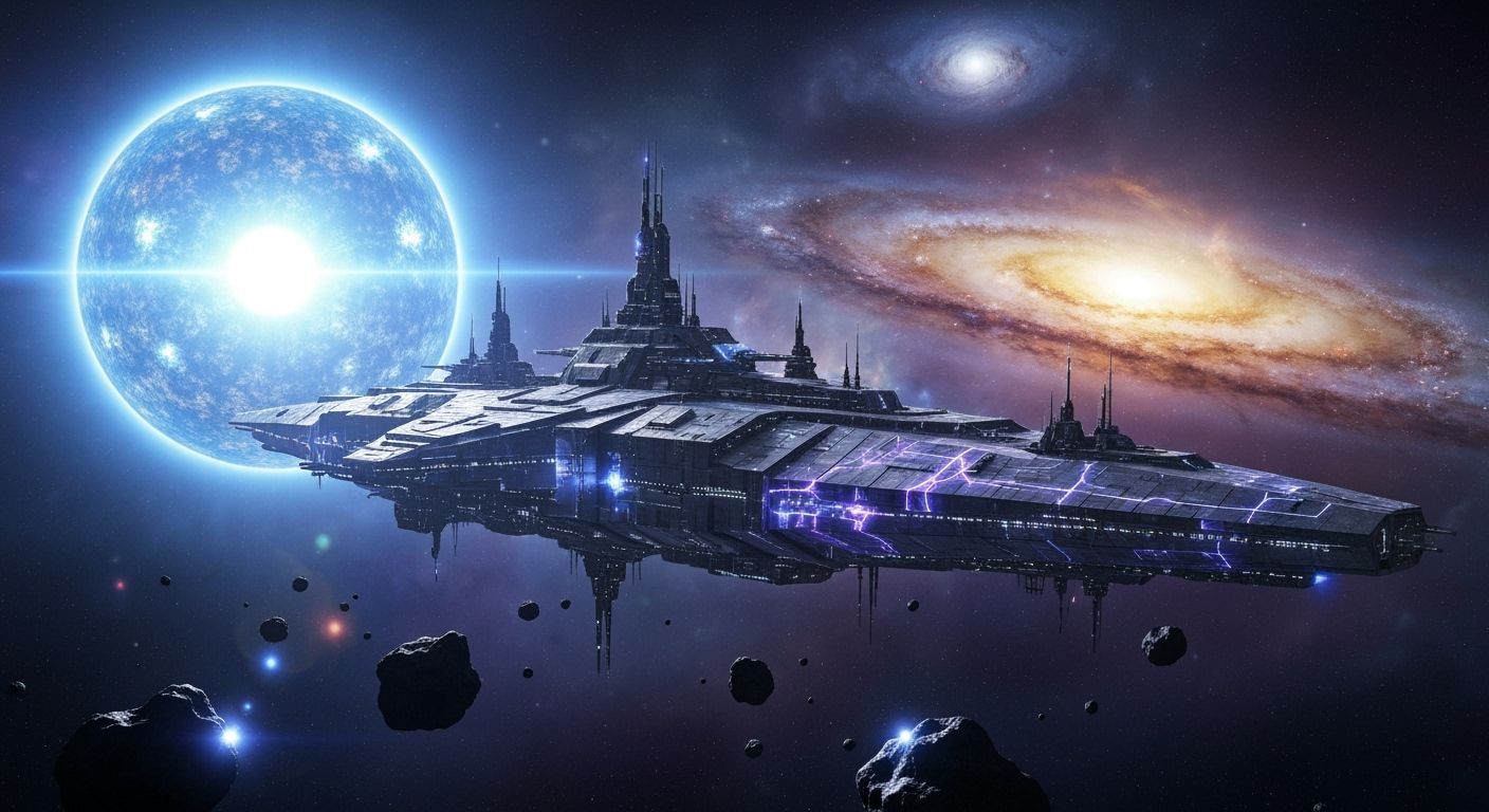 Immense Starship Gliding Through Deep Space