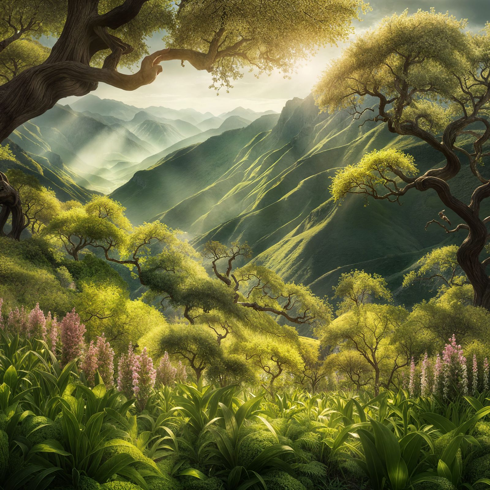 Hyperrealistic Spring Valley Landscape in HDR