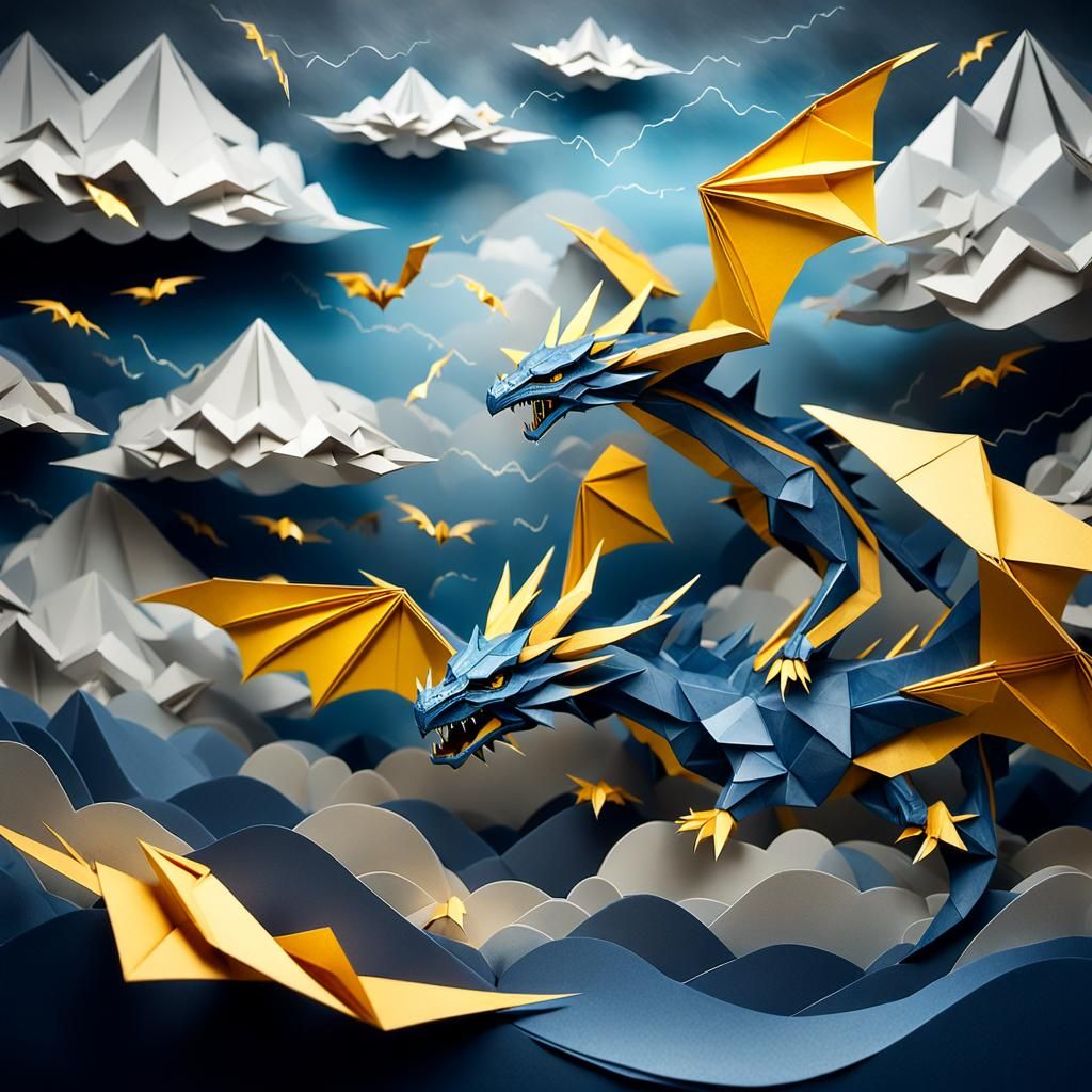 Ethereal Dragons Soar Through Turbulent Skies in Golden Ligh...