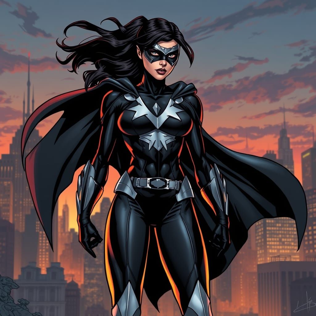 Strong Female Superhero in Gritty Cityscape
