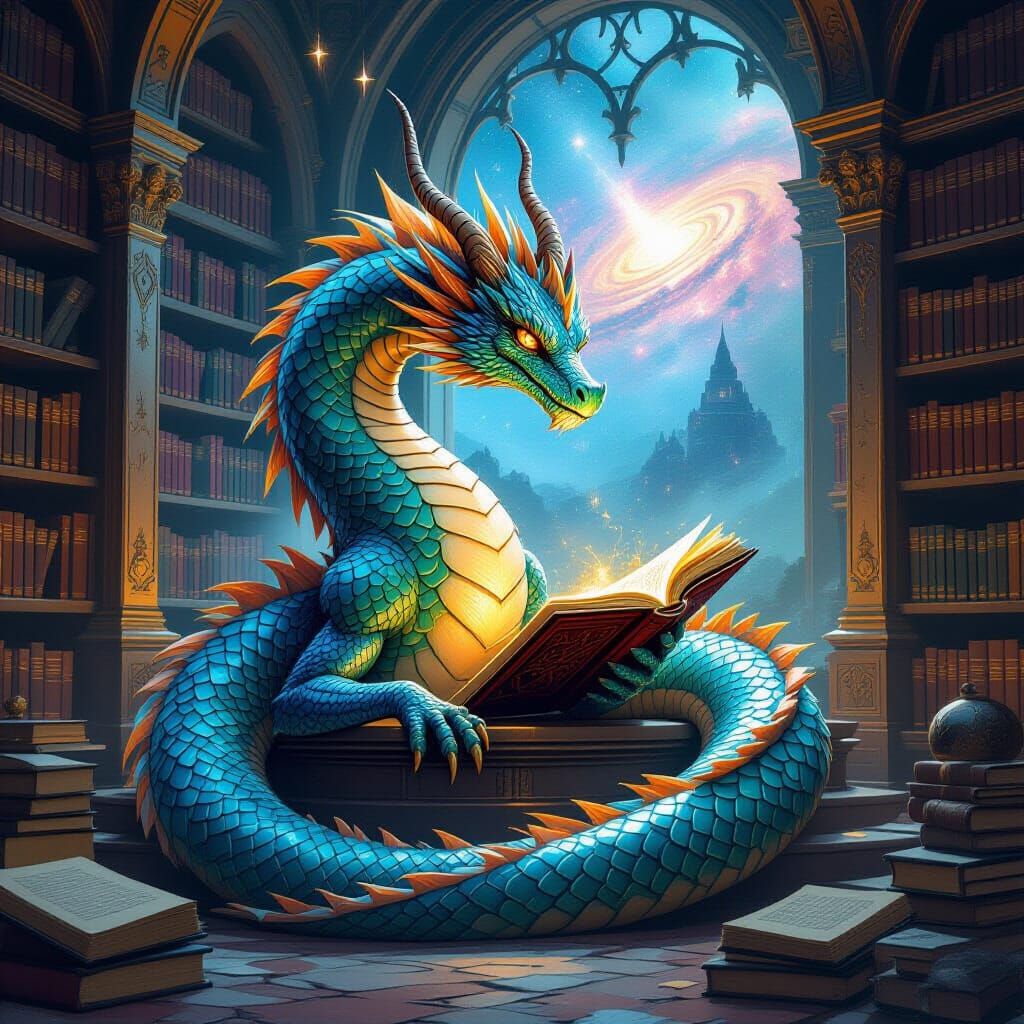 Gemstone Dragon Guarding Ancient Library: Concept Art