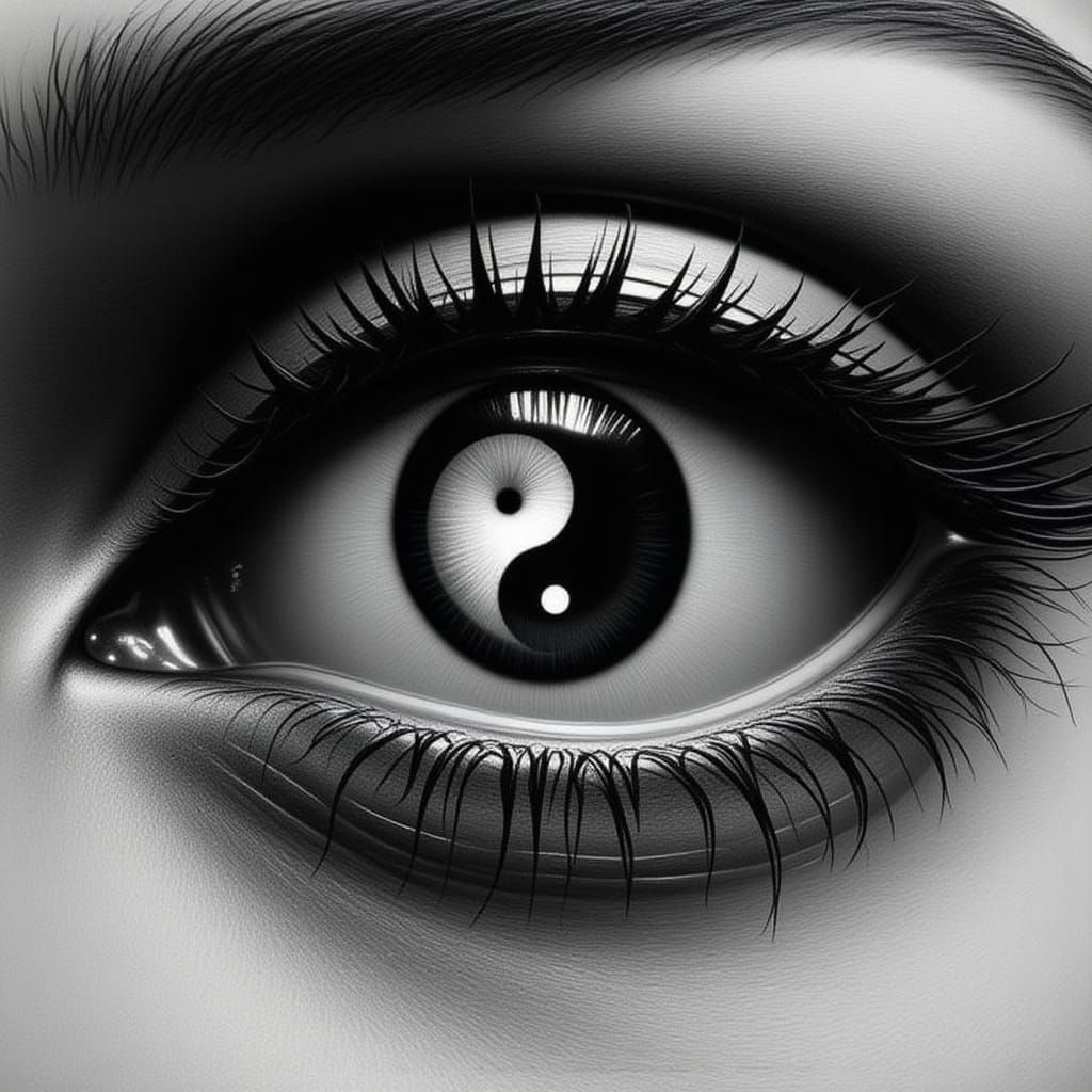 Eye with Yin Yang Pupil Macro Photograph