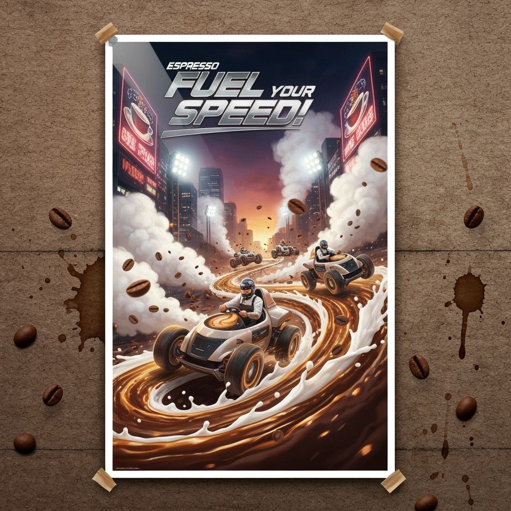 Espresso Racing League: Futuristic Baristas on Coffee Cup Ra...