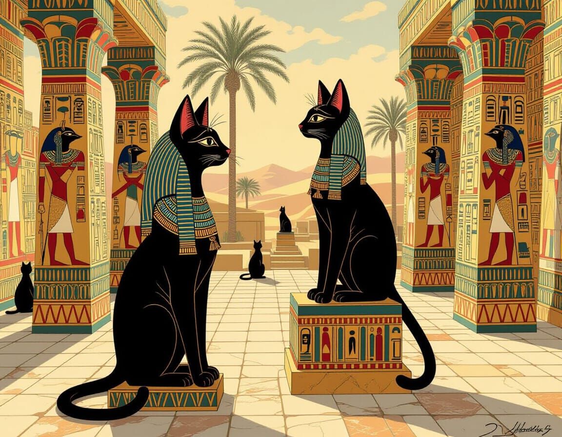 Egyptian Goddess Bastet in Cubist Abstract Art