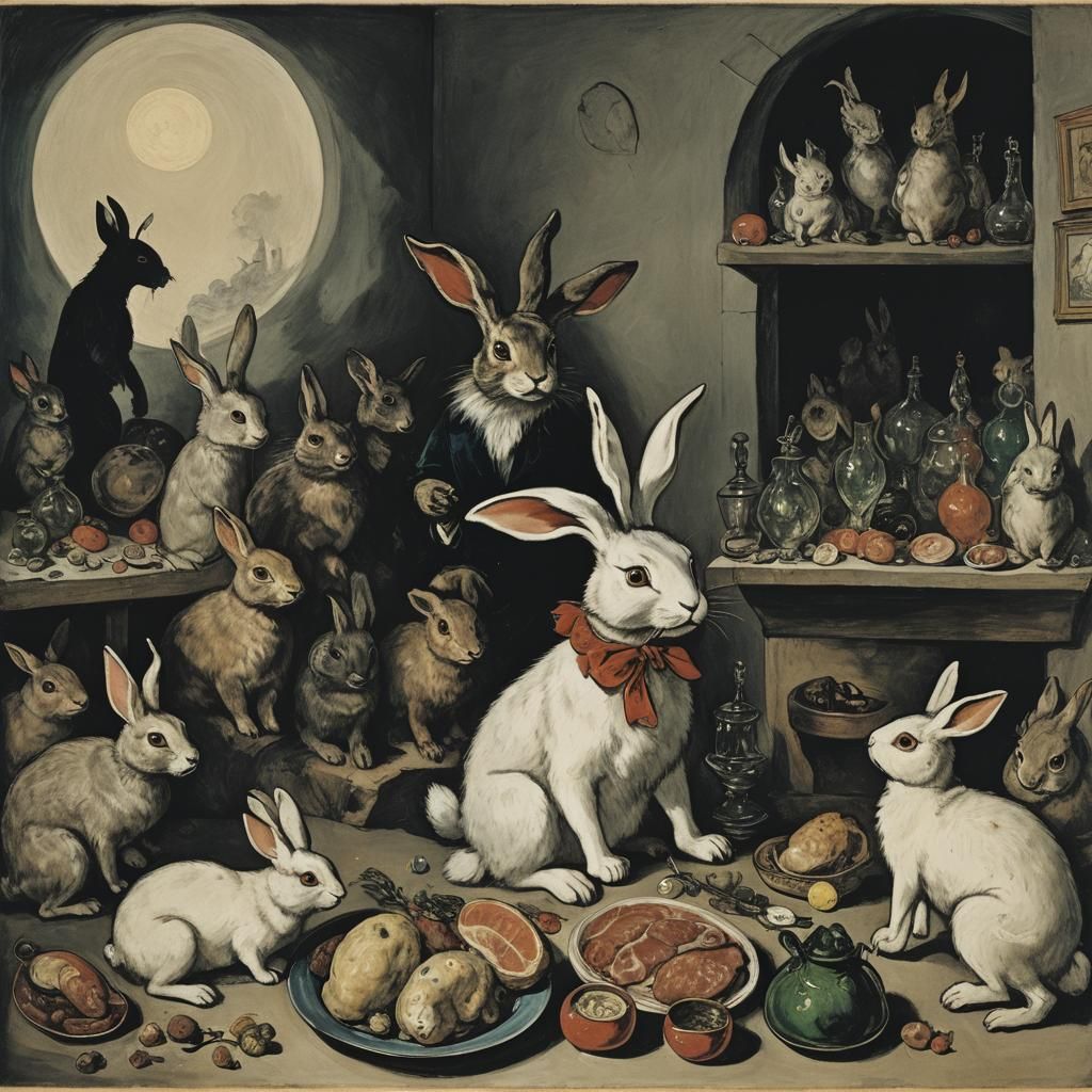 Surreal Plush Animals in Goya and Chagall Style