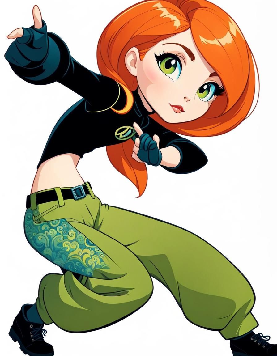 Kim Possible in Zentangle Art Deco Cityscape