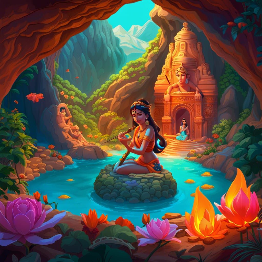 Goddess Parvati's Spring Bath: 3D Digital Art