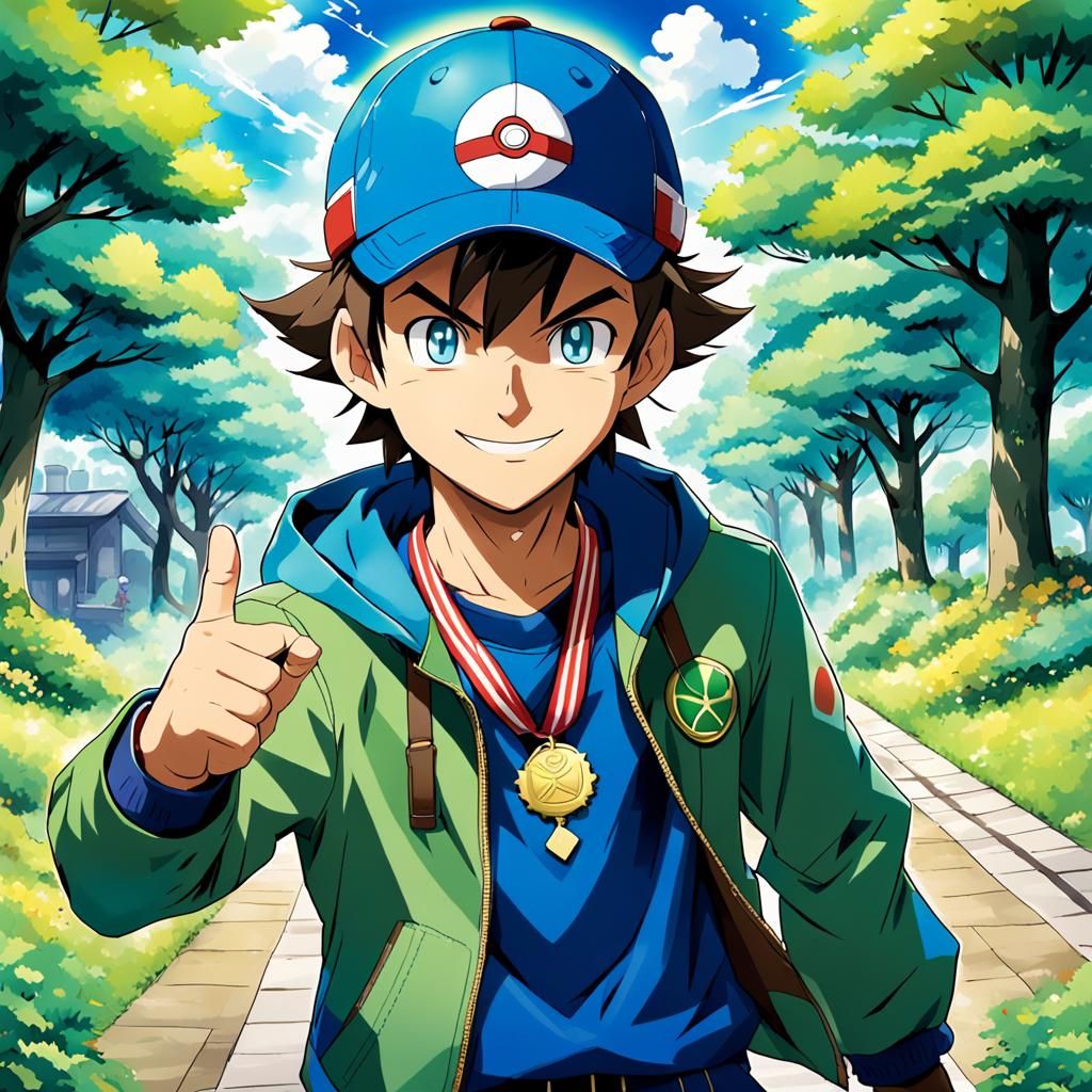 Anime Style Pokémon Trainer with Unique Outfit