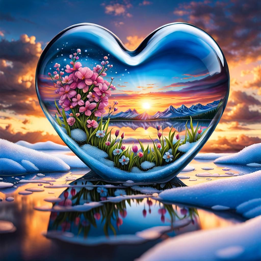 Heart-Shaped Spring Droplet Melts Winter Landscape