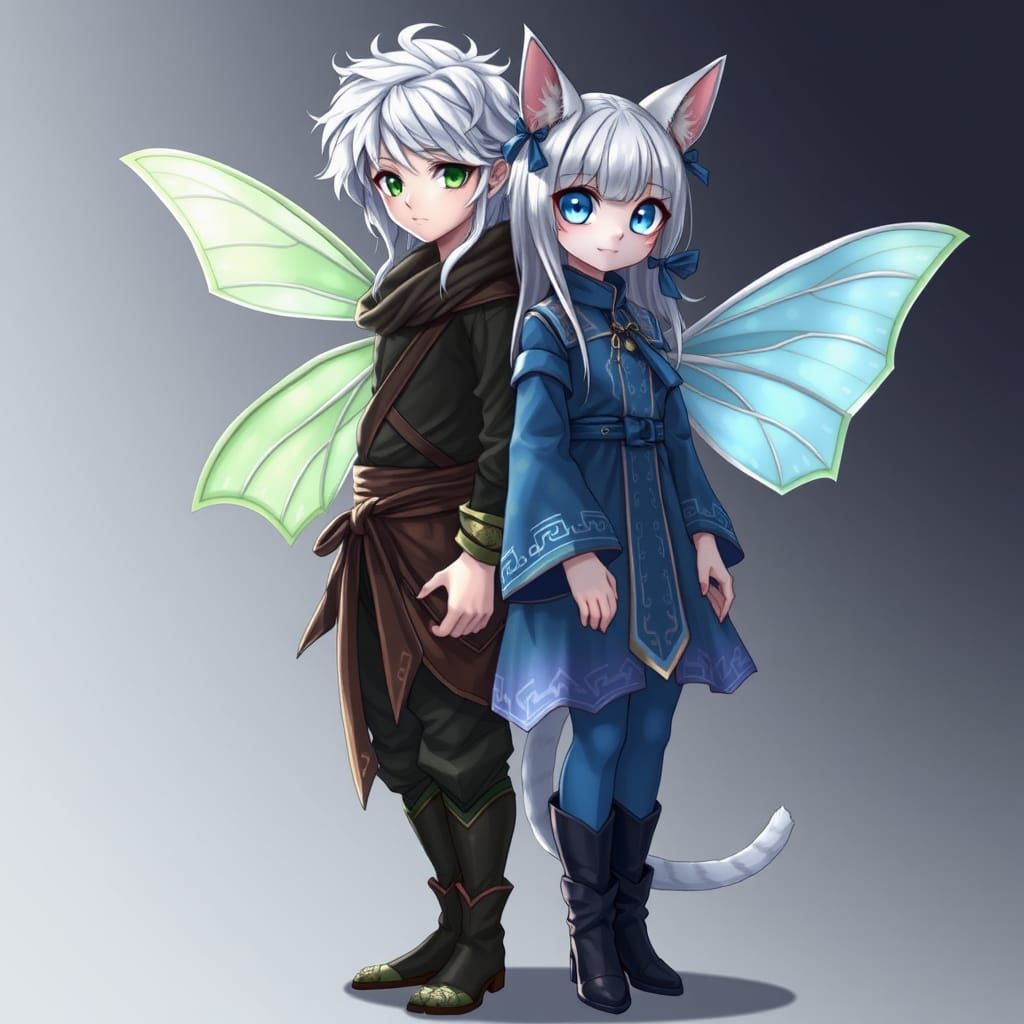 Mystical D&D Fairy and Anime Catgirl in Stealthy Ninja Attir...