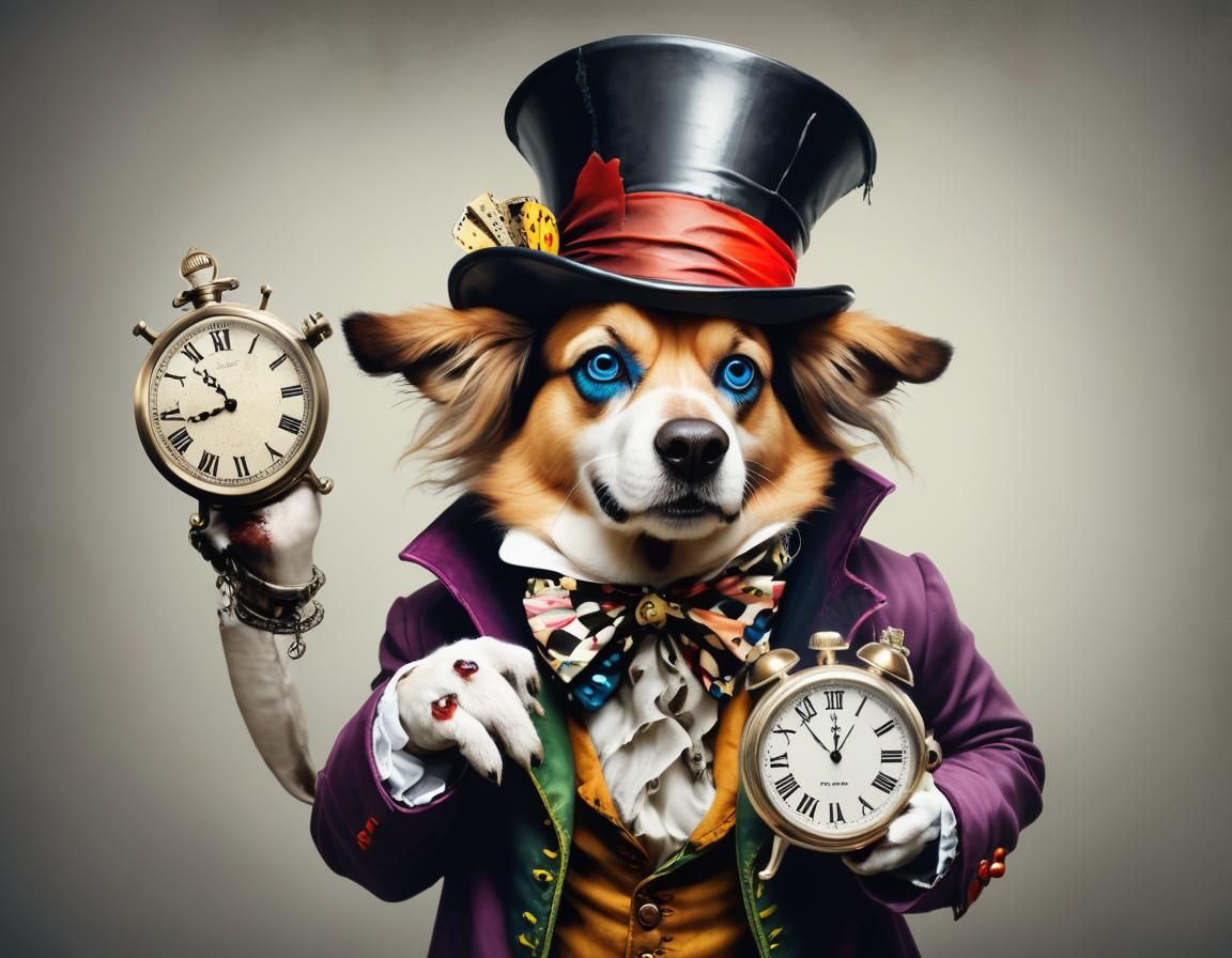Dog as Mad Hatter with Watch