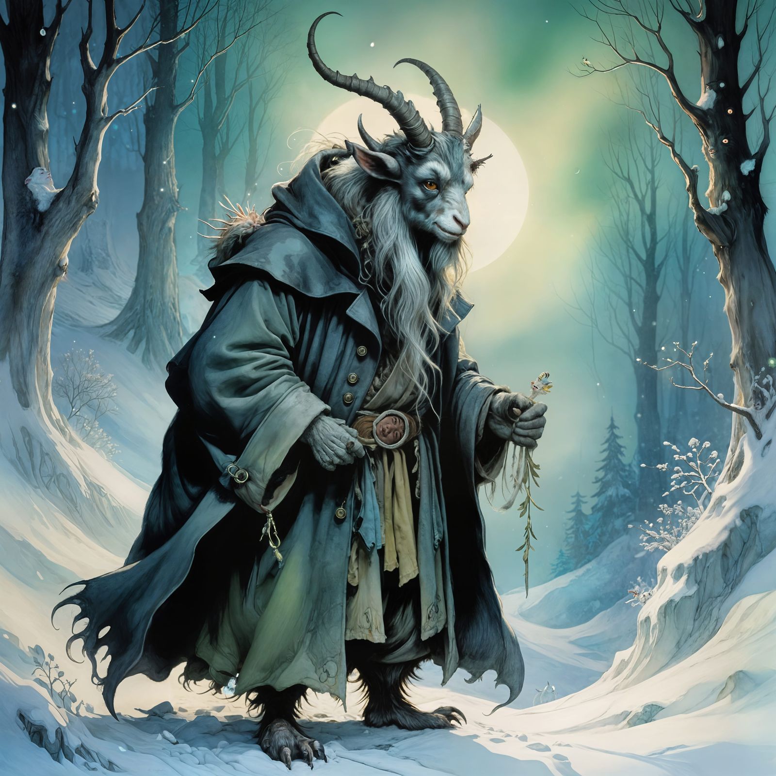 Krampus in Whimsical Winter Wonderland