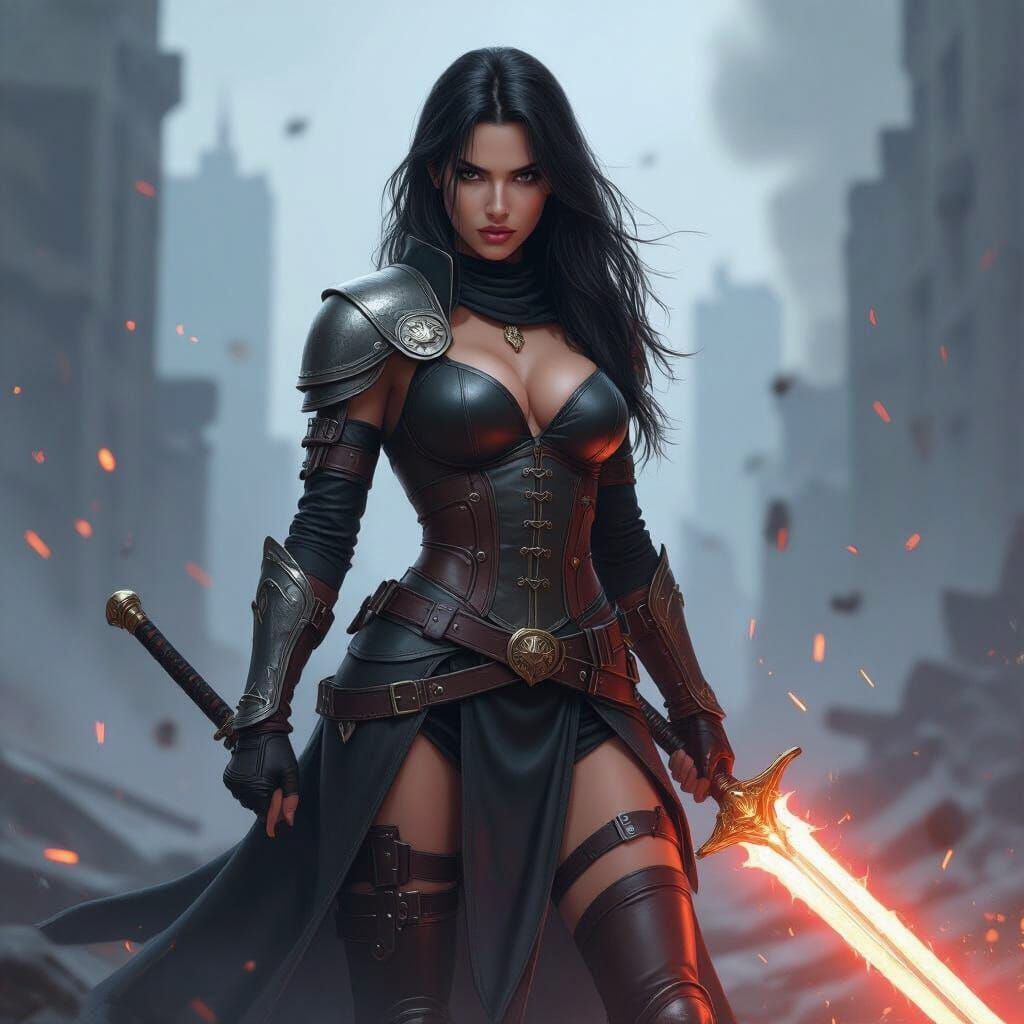 Female Warrior with Energy Sword in Photo-Realistic Style