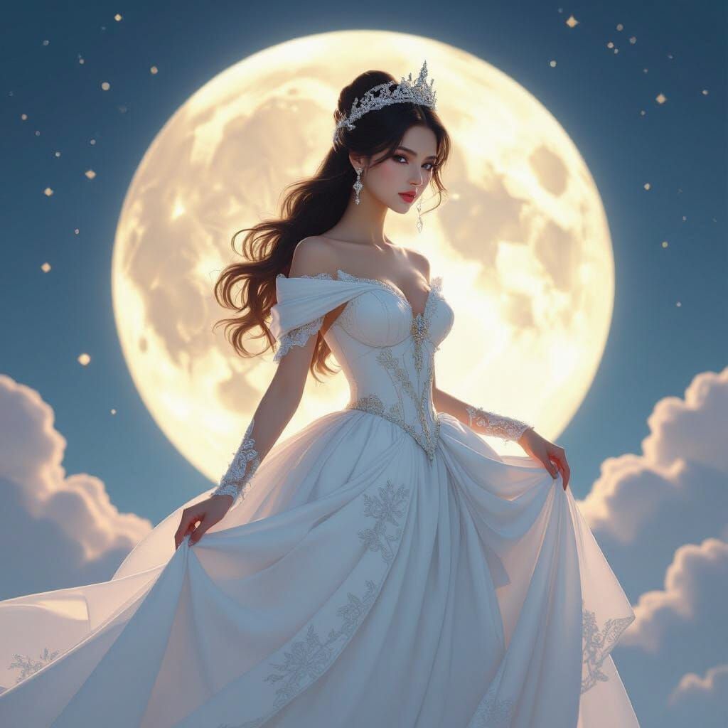 Celestial Moon Princess in Waterhouse Style