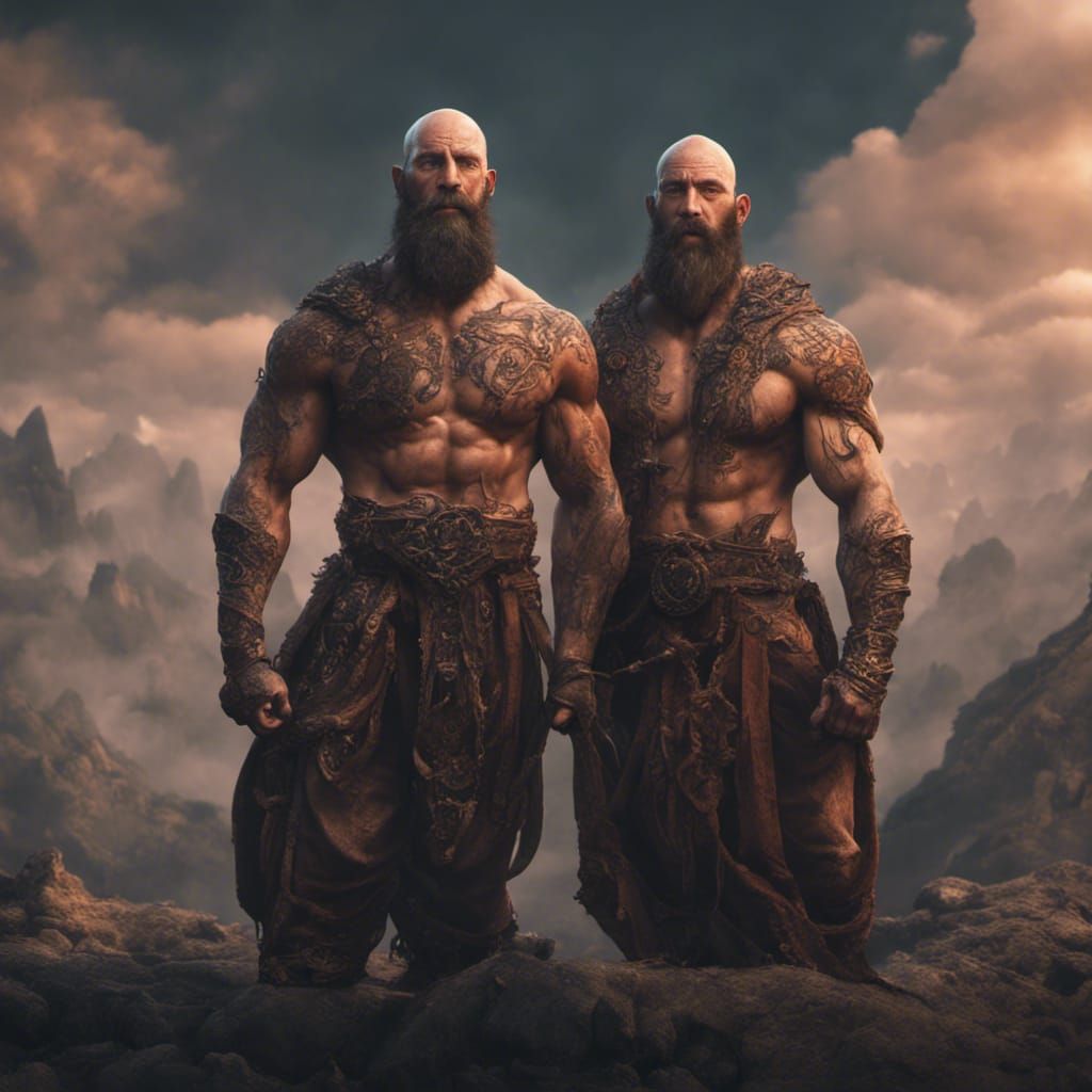 Two-Headed Muscle Twins: Detailed Fantasy Art
