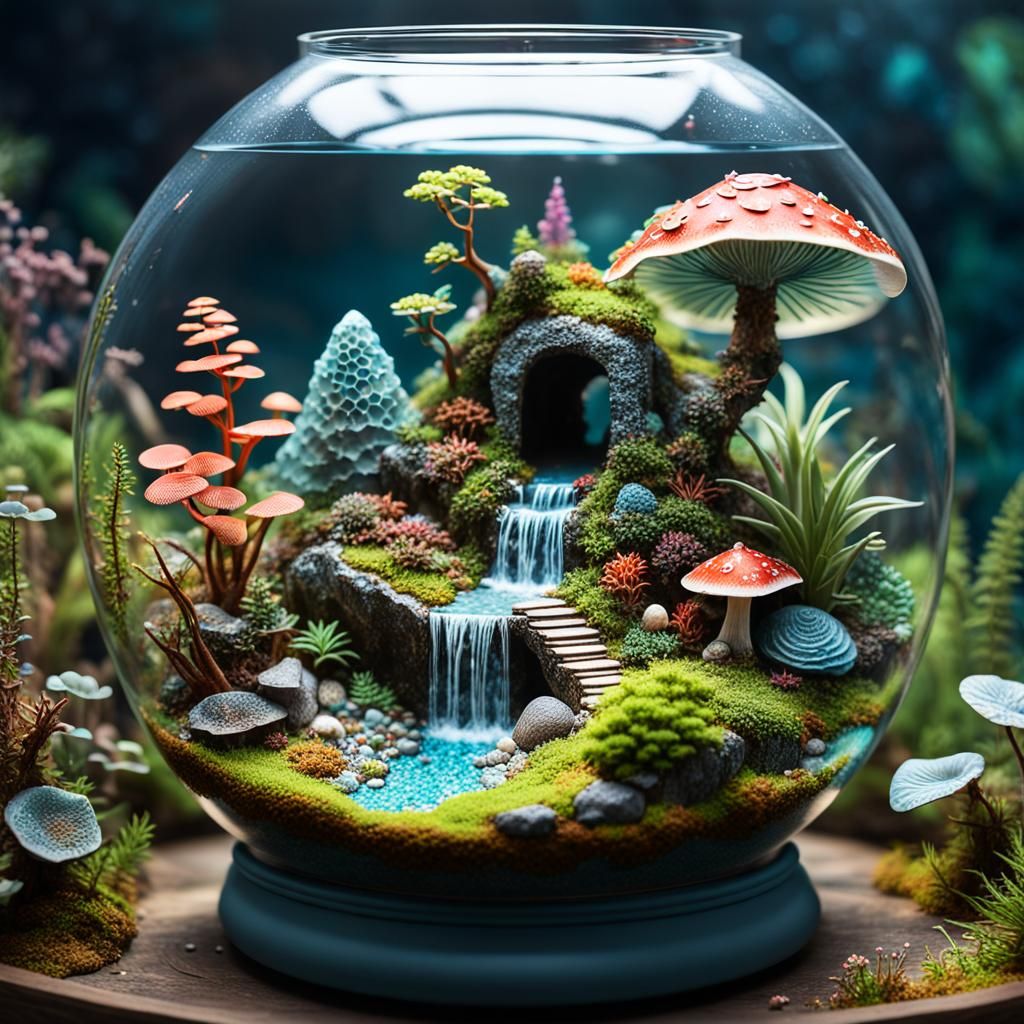 Detailed 3D Terrarium with Miniature Ecosystem