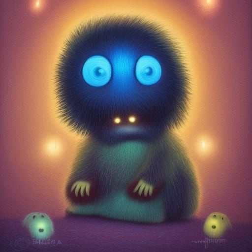 Cute Fluffy Alien in Surreal Style