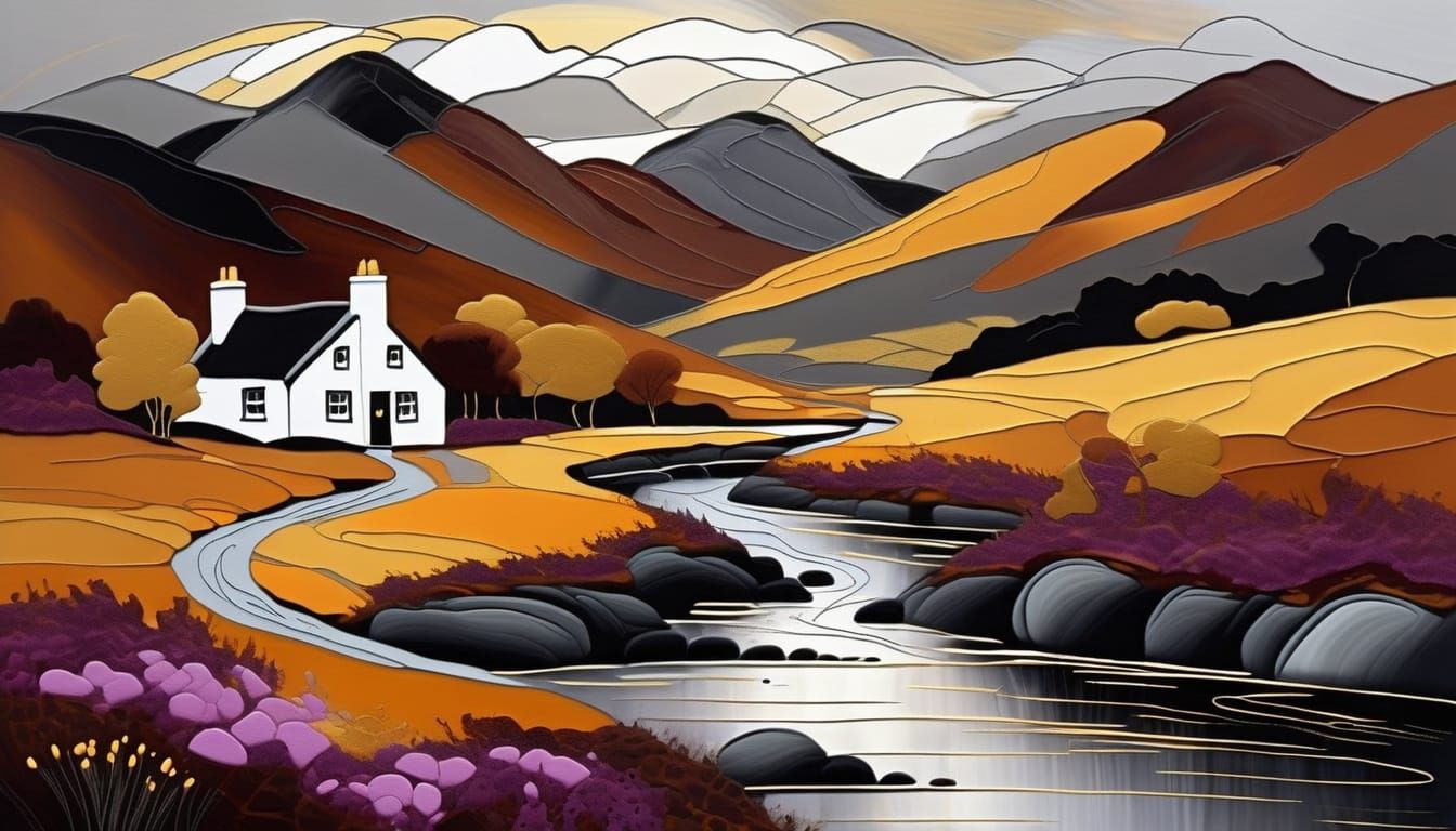 Scottish Highlands Cottage: Abstract Romanticism