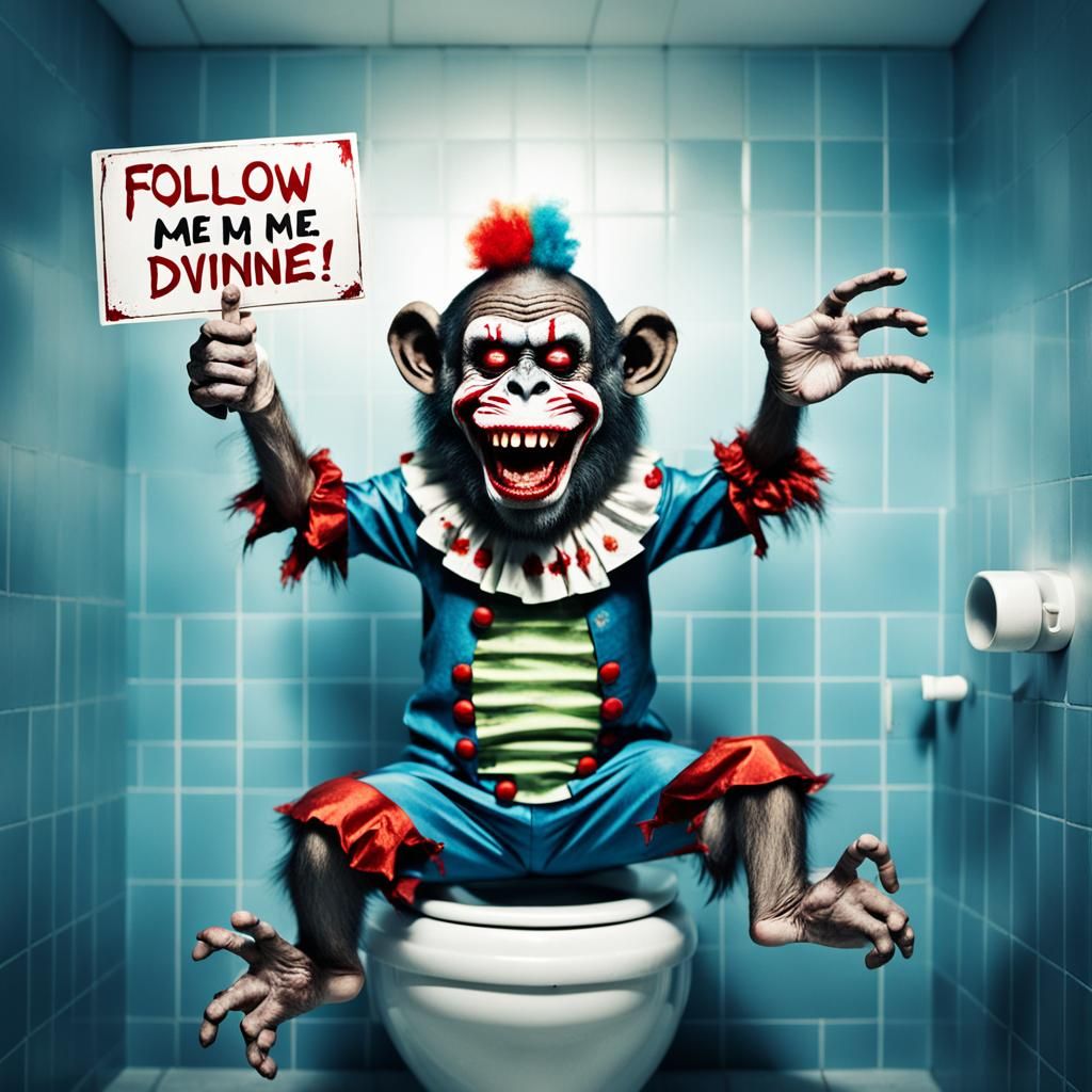 Zombie Monkey Clown on Toilet in Divine Light