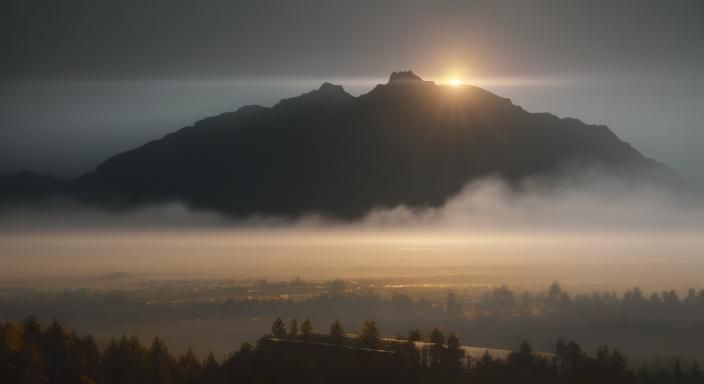 Heroic Figure in Misty Landscape: Cinematic Film Still
