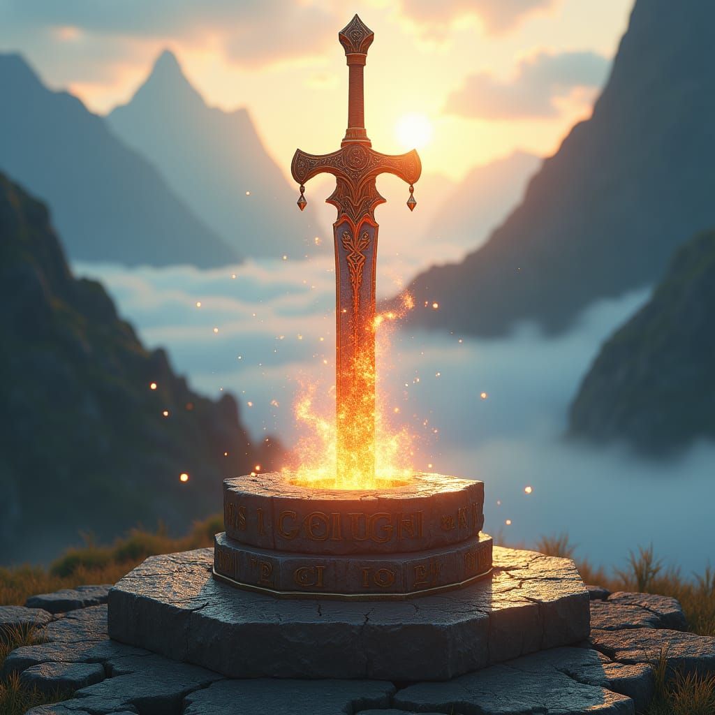 Mystical Master Sword in Stone Pedestal