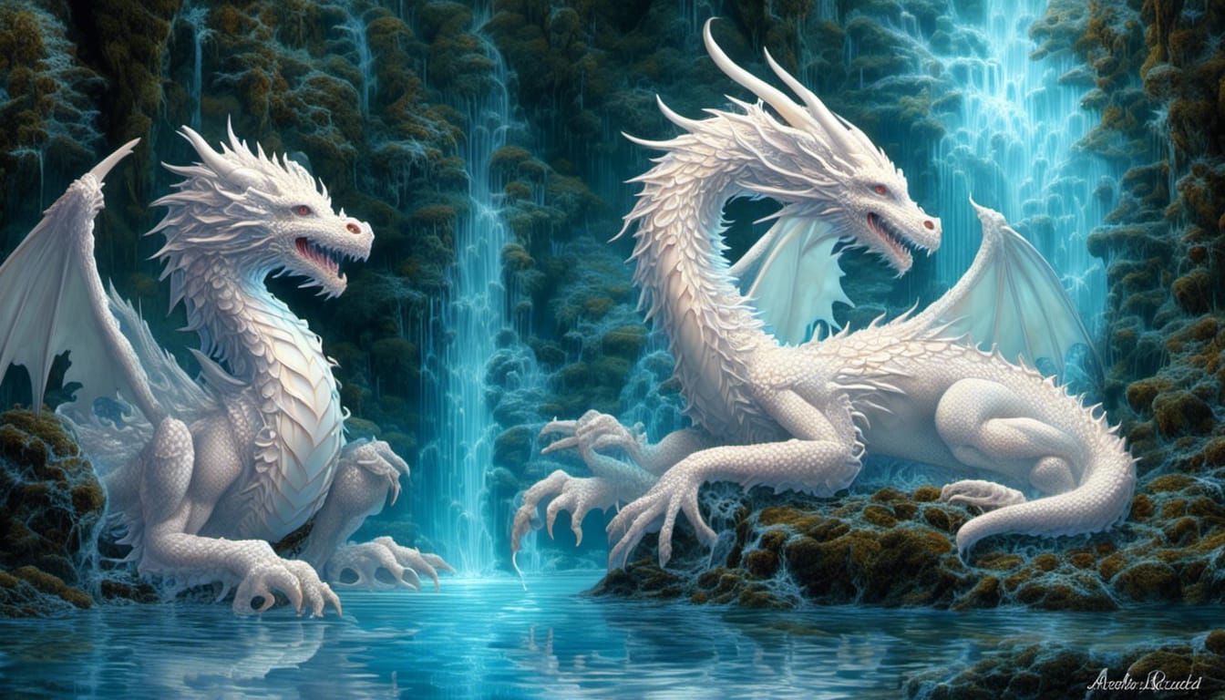 Dragons in Psychedelic Waterfall: Abstract Fractal Art