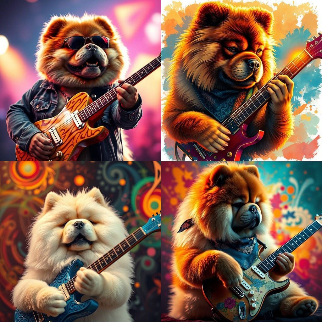Hyperrealistic Chow Chow Rocking Out on Guitar