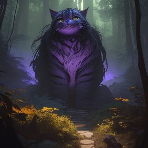 Mountain-Sized Cheshire Cat in Dark Fantasy Art